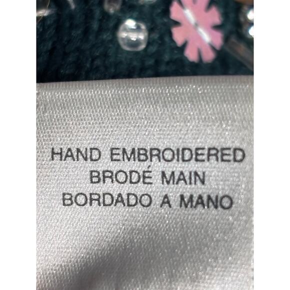 Susan Bristol Hand Embroidered Green Dog Holiday Knit Sweater Vest Large Festive - Picture 10 of 15